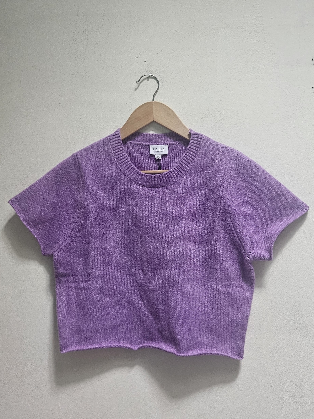 Le Lis Lavender Knit Cropped Baby Tee Sweater Short Sleeve Crewneck Size M